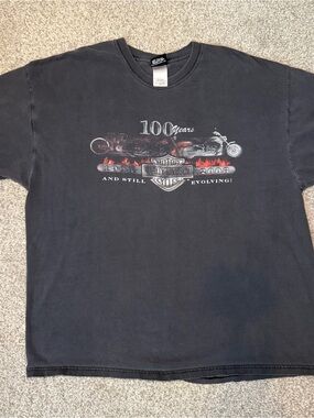 Harley-Davidson Black Short-Sleeve 100 Years Graphic Tee with Flame Motif